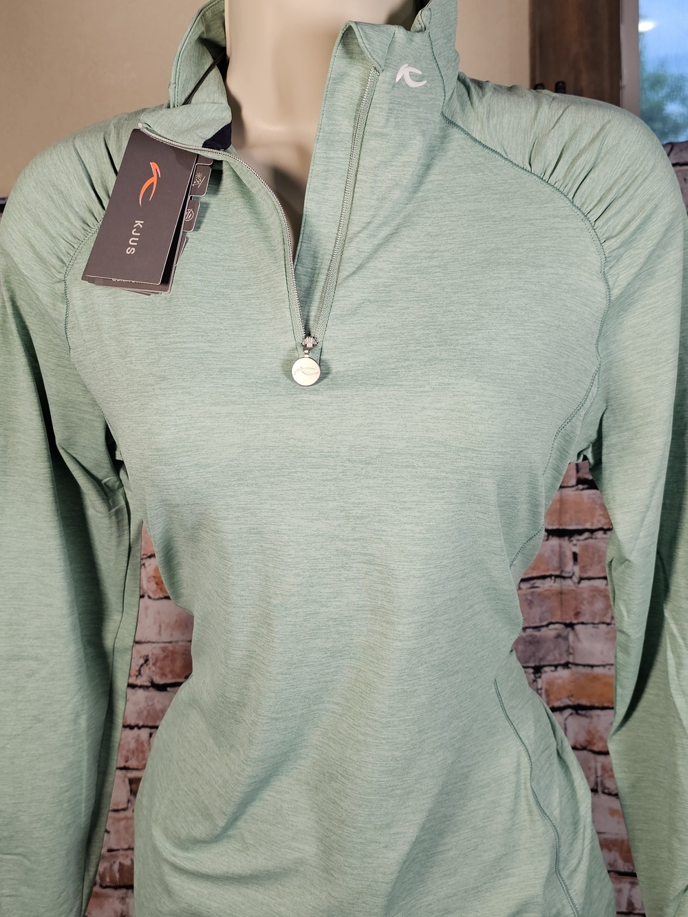 KJUS Nora Cooling Half Zip Pullover Womens Large Mint Green Long Sleeve NWT